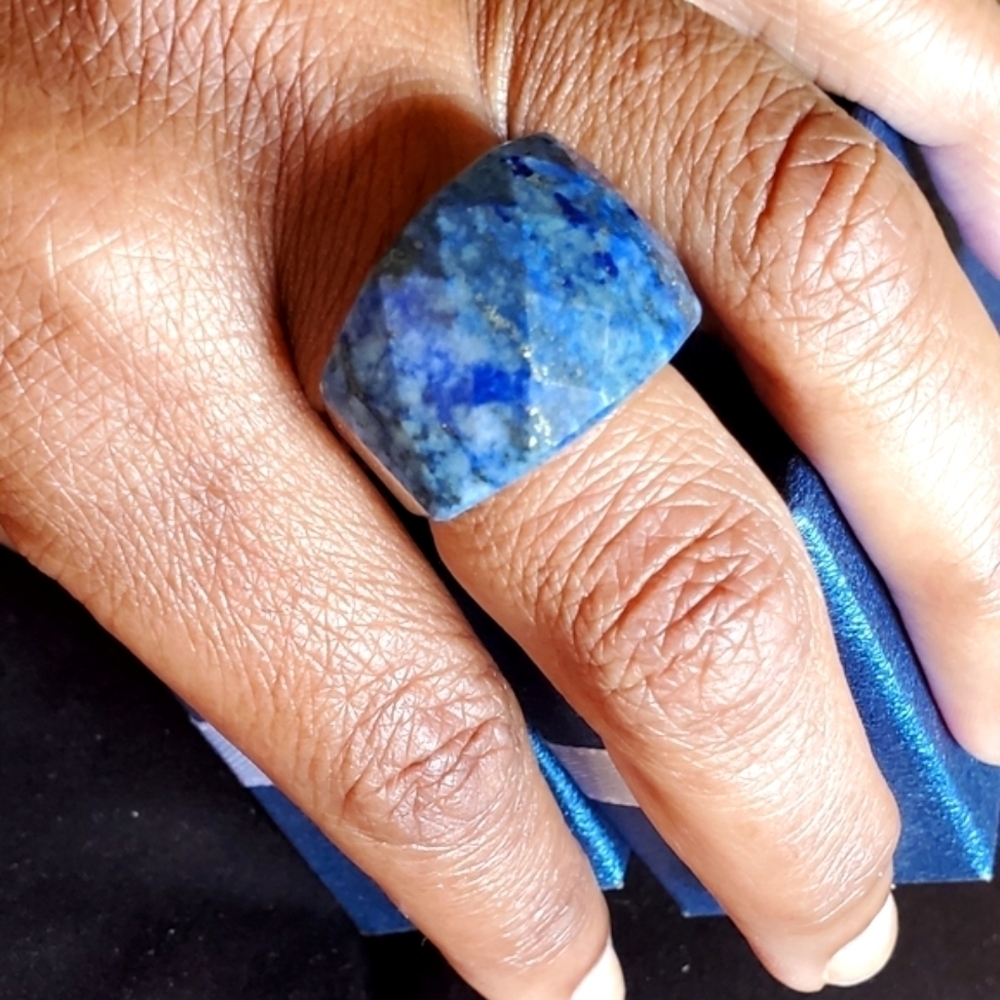 Lapis Lazuli Chunky Stainless Steel Ring Large